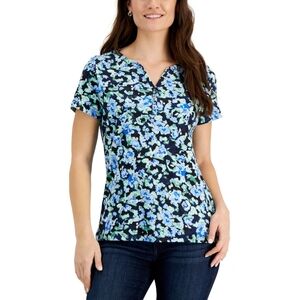 Karen Scott Sweet Floral Henley Top, Created for Macy's